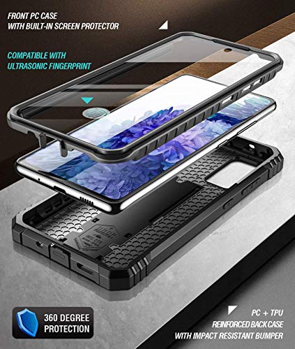 Poetic Revolution Series Designed for Samsung Galaxy S20 FE 5G Case (2020 Release), Full-Body Rugged Dual-Layer Shockproof Protective Cover with Kickstand and Built-in-Screen Protector, Black