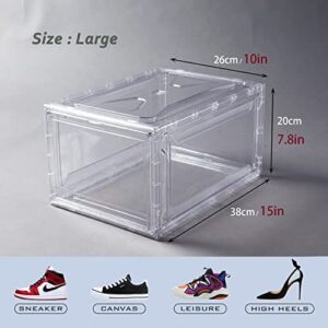 BBYB Shoe Box,Drop Front Shoe Box,Clear Plastic Stackable Storage Bins,Magnetic Transparent Door Clear Storage Bins 3pack (Large, D-Clear)