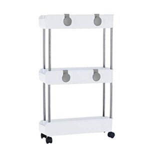 3-Tier Slim Mobile Shelving Unit on Wheels, Slide Out Rolling Bathroom Storage Organizer, Utility Carts Shelf Rack for Kitchen Bathroom Laundry Room Narrow Places, White