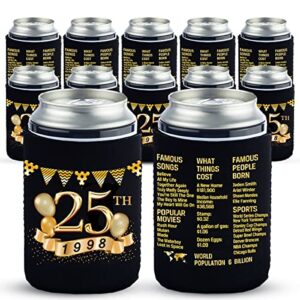 yangmics 25th birthday can cooler sleeves pack of 12-25th anniversary decorations- 1998 sign - 25th birthday party supplies - black and gold the twenty-fifth birthday cup coolers