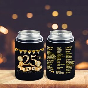 Yangmics 25th Birthday Can Cooler Sleeves Pack of 12-25th Anniversary Decorations- 1998 Sign - 25th Birthday Party Supplies - Black and Gold the twenty-fifth Birthday Cup Coolers