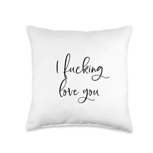 funny gift for husband wife - elizadesigns i fucking love you-swear word girlfriend boyfriend sweary throw pillow, 16x16, multicolor