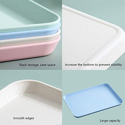 4PCS 4Colors Large Wheat Straw Tray Set, Unbreakable Lightweight Dinner Dishes for Restaurant, Microwave Dishwasher Safe Tray, Pefect for Kitchen Hotel, School Lunch and Cafeteria Trays. (4Beige Tray)