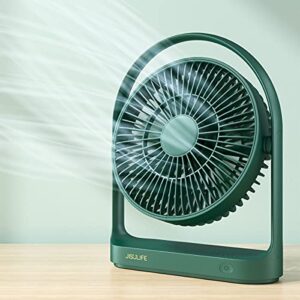 jisulife desk fan, small portable battery operated desktop fan with 4 speeds, max 15 hrs, strong airflow, ultra quiet, 4000mah usb rechargeable electric table fan for office/room/travel-green