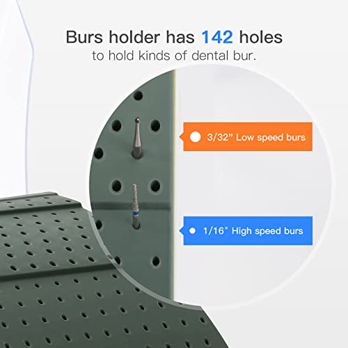 142 Holes Dental Burs Holder with Cover Case, Bur Block Station Organizer Box Dentist Retainer Case for Needle, Bur, File