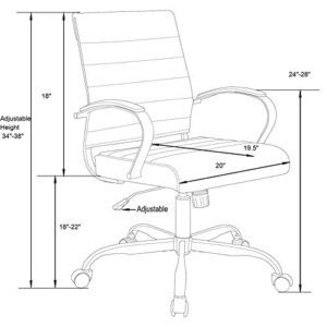 LeisureMod Benmar Modern Mid-Back Adjustable Swivel Leather Office Chair with Gold Frame (White)