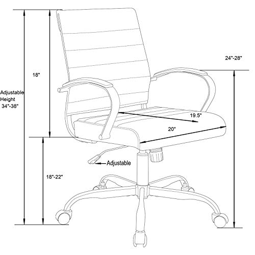 LeisureMod Benmar Modern Mid-Back Adjustable Swivel Leather Office Chair with Gold Frame (White)