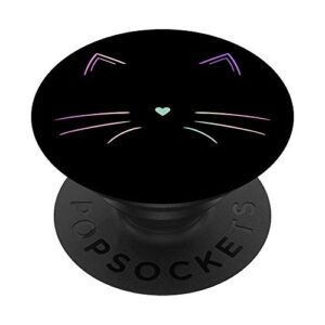 rainbow cat face black popsockets swappable popgrip