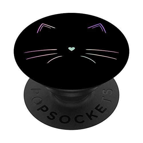 Rainbow Cat Face Black PopSockets Swappable PopGrip