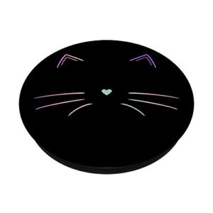 Rainbow Cat Face Black PopSockets Swappable PopGrip