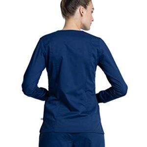 Cherokee Women Scrubs Top Workwear Revolution Tech Long Sleeve V-Neck WW855AB, L, Navy