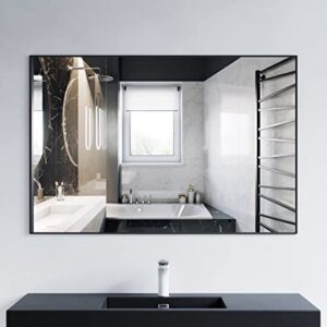 dowell 31" h x 48" w black rectangle mirror for wall aluminium framed bathroom mirror wall mounted vanity mirror,hangs vertically or horizontally