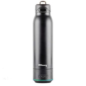 vacuum insulated premium water bottle with rechargeable bluetooth speaker - steel double wall design + lights, convenient drinking spout, lid lock, and carry handle (700ml/23.6 oz) (black)