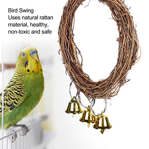 2Pcs Parrots Swing with Bells, Natural Rattan Bird Swing Perches Toy Parrot Toy for Parrot Budgie Parakeet Cockatiels Conure