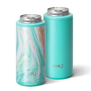 swig life wanderlust + matte aqua seltzer lovers gift set, includes (2) 12oz skinny can coolers, triple insulated, stainless steel, easy to clean, and dishwasher safe