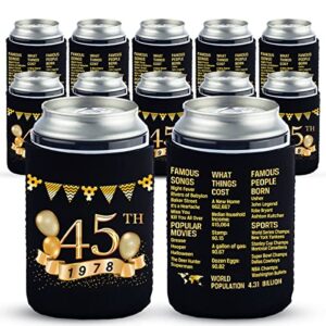 yangmics 45th birthday can cooler sleeves pack of 12-45th anniversary decorations- 1978 sign - 45th birthday party supplies - black and gold the forty-fifth birthday cup coolers