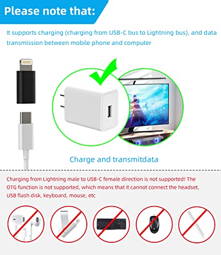 3Pack USB C Female to Lightning Male Adapter for iPhone 12/11/8 X XR/XS/SE/7Plus/Pro Max Ipad Air Mini Type Compatible with Charging Support Data Transmission Connect Charger Connector Cable Converter