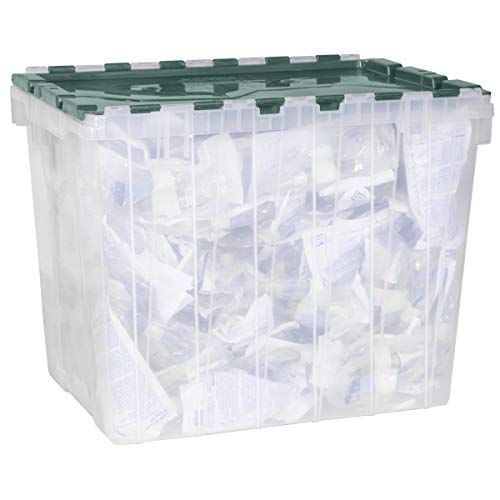 Akro-Mils 66486CLDBL 12-Gallon Plastic Storage KeepBox with Attached Lid, Semi Clear & 66497CLDGN Plastic Storage Container 18 Gallon KeepBox with Hinged Attached Lid, Clear/Green