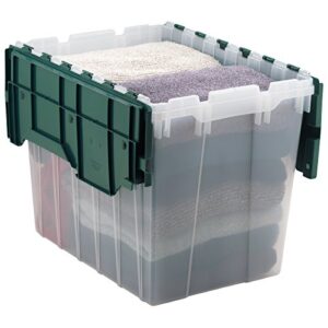 Akro-Mils 66486CLDBL 12-Gallon Plastic Storage KeepBox with Attached Lid, Semi Clear & 66497CLDGN Plastic Storage Container 18 Gallon KeepBox with Hinged Attached Lid, Clear/Green