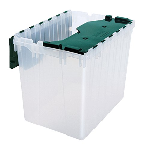 Akro-Mils 66486CLDBL 12-Gallon Plastic Storage KeepBox with Attached Lid, Semi Clear & 66497CLDGN Plastic Storage Container 18 Gallon KeepBox with Hinged Attached Lid, Clear/Green