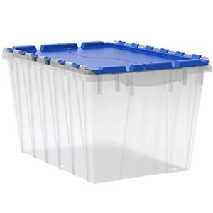 Akro-Mils 66486CLDBL 12-Gallon Plastic Storage KeepBox with Attached Lid, Semi Clear & 66497CLDGN Plastic Storage Container 18 Gallon KeepBox with Hinged Attached Lid, Clear/Green