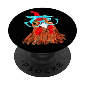 chicken with bandana headband and glasses cute fun gift idea popsockets swappable popgrip
