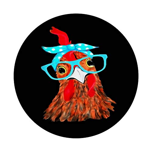 Chicken with bandana headband and glasses cute fun gift idea PopSockets Swappable PopGrip