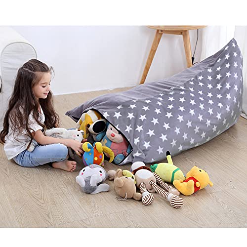 BCHWAY Stuffed Animal Storage Bean Bag Chair | 53" Extra Large Beanbag Cover for Kids and Adults, Plush Toys Holder and Organizer for Boys and Girls | Premium Velvet - Soft & Comfortabl (Stars Style)