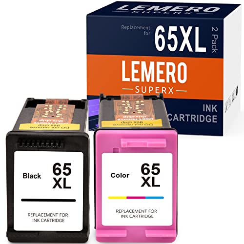 65 Ink Cartridge LemeroSuperx Remanufactured Ink Cartridge Replacement for HP 65 XL 65 65XL Ink Cartridges, for DeskJet 3752 3755 2640 3720 3722 Envy 4502 4501 5020 5055 Black Color Combo Pack