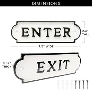 Ziolte Set of Enter exit Cast Iron Gate Sign Plates, Rustic Gate Plaques in White and Black, 2.25 x 7.4 Inches Each; Includes Mounting Hardware…