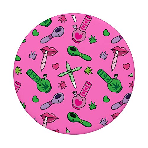 Pink Stoner Girl Weed Phone Grip Cute Marijuana 420 Gift PopSockets PopGrip: Swappable Grip for Phones & Tablets