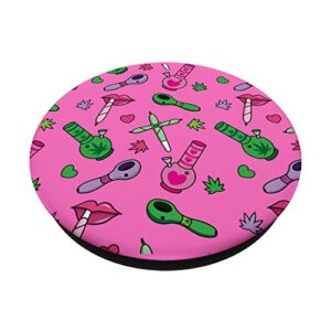 Pink Stoner Girl Weed Phone Grip Cute Marijuana 420 Gift PopSockets PopGrip: Swappable Grip for Phones & Tablets