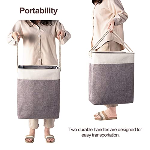 FairyHaus Laundry Basket-2Pack, Freestanding Laundry Hamper with Support Rods & Easy Carry Handles, Fabric Dirty Laundry Hampers Baskets for Clothes Storage Gray 65L