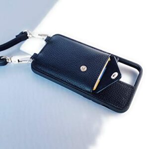 Genuine Pebbled Leather iPhone Case Crossbody Cell Phone Purse Cross Body Lanyard for iPhone 12, 12 Pro, 12 Pro Max, 12 Mini (iPhone 12)