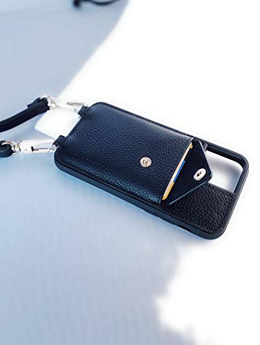 Genuine Pebbled Leather iPhone Case Crossbody Cell Phone Purse Cross Body Lanyard for iPhone 12, 12 Pro, 12 Pro Max, 12 Mini (iPhone 12)