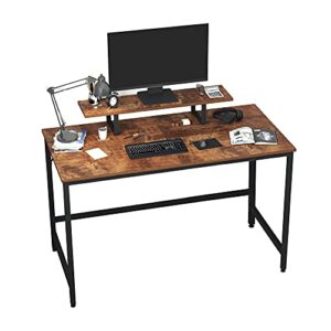 joiscope computer desk with monitor stand, study desk for home office, gaming desk with dual monitor stand hutch, wood and metal, 47 inches(vintage oak finish)