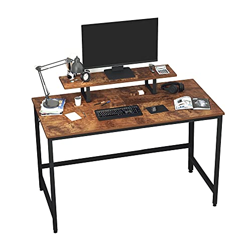 JOISCOPE Computer Desk with Monitor Stand, Study Desk for Home Office, Gaming Desk with Dual Monitor Stand Hutch, Wood and Metal, 47 inches(Vintage Oak Finish)