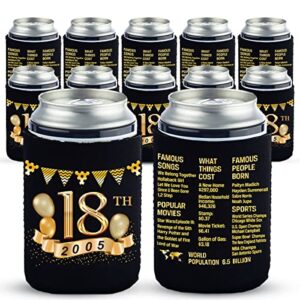 tartness 18th birthday can cooler sleeves pack of 12-18th anniversary decorations- 2005 decorate sign - 18th birthday party supplies - black and gold the eighteenth birthday cup coolers