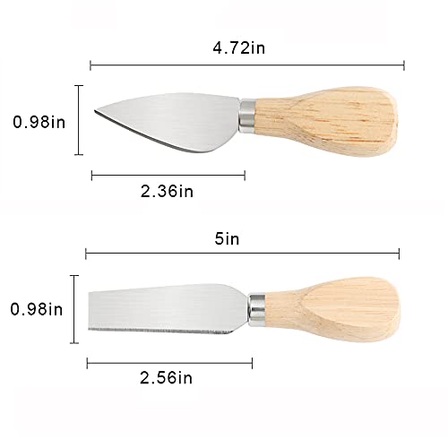 4 Pieces Set Cheese Knives Set with Wood Handle, Stainless Steel Cheese Slicer/Cheese Cutter (Cheese Knife, Shaver, Fork and Spreader) for Charcuterie Board Accessories