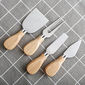 4 Pieces Set Cheese Knives Set with Wood Handle, Stainless Steel Cheese Slicer/Cheese Cutter (Cheese Knife, Shaver, Fork and Spreader) for Charcuterie Board Accessories