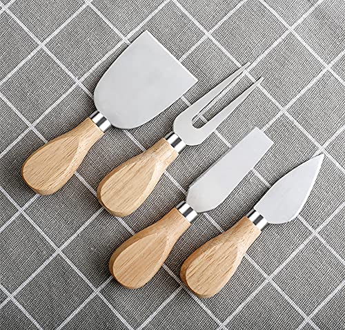 4 Pieces Set Cheese Knives Set with Wood Handle, Stainless Steel Cheese Slicer/Cheese Cutter (Cheese Knife, Shaver, Fork and Spreader) for Charcuterie Board Accessories