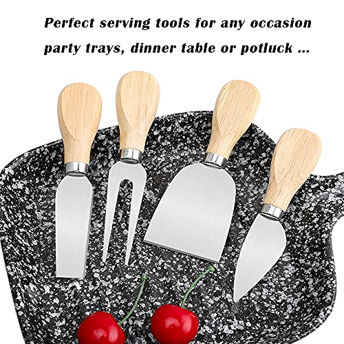 4 Pieces Set Cheese Knives Set with Wood Handle, Stainless Steel Cheese Slicer/Cheese Cutter (Cheese Knife, Shaver, Fork and Spreader) for Charcuterie Board Accessories