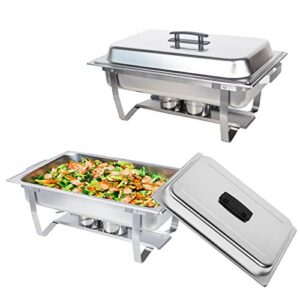 valgus 2 pack 8qt stainless steel chafing dish buffet chafer set with foldable frame water trays food pan fuel holder and lid food warmers for wedding, parties, banquet, catering events