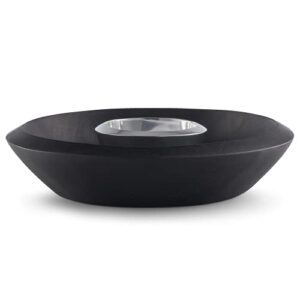 Nambe - Noir Collection Dark Stained Acacia Wood Chip & Dip Serving Bowl with Nambe Alloy Dip Bowl - Measures at 16" x 11" - Made with Acacia Wood and Nambe Alloy - Designed by Steve Cozzolino