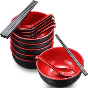 6 sets 37 oz large ramen bowl set with spoons chopsticks, asian, chinese, japanese or pho melamine soup bowl, complete dinnerware for pho, udon, soup and asian cuisines