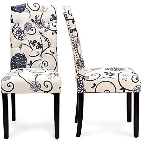 Giantex Parsons Chairs, Set of 2 Uphostered Kitchen Dining Chairs w/Wood Legs, Padded Seat, Linen Fabric, Nails, Tufted Dining Chairs, Ideal for Dining Room, Kitchen, Living Room