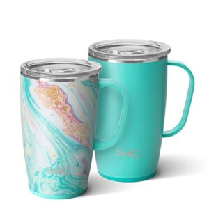 Swig Life Wanderlust + Matte Aqua Coffee Lovers Gift Set, Includes (2) 18oz Travel Mugs, Triple Insulated, Stainless Steel, Easy to Clean, and Dishwasher Safe