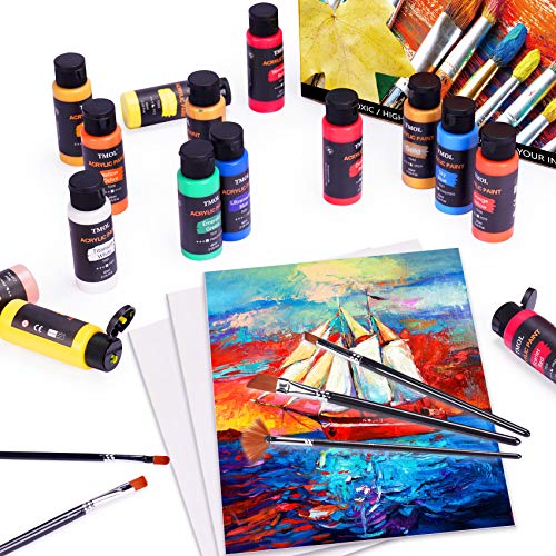 Acrylic Paint Set, 36 Colors (2 oz/Bottle) with 12 Art Brushes, Art Supplies for Painting Canvas, Wood, Ceramic & Fabric, Rich Pigments Lasting Quality for Beginners, Students & Professional Artist