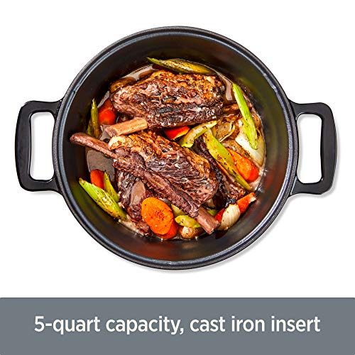 All-Clad Electrics Stainless Steel and Cast Iron Slow Cooker 5 Quart 7-in-1 Slow Cook High/Low, Braise, Sauté, Simmer, Manual, Keep Warm 1200 Watts Stove and Oven Safe Black Enamel Crock Insert