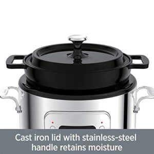 All-Clad Electrics Stainless Steel and Cast Iron Slow Cooker 5 Quart 7-in-1 Slow Cook High/Low, Braise, Sauté, Simmer, Manual, Keep Warm 1200 Watts Stove and Oven Safe Black Enamel Crock Insert